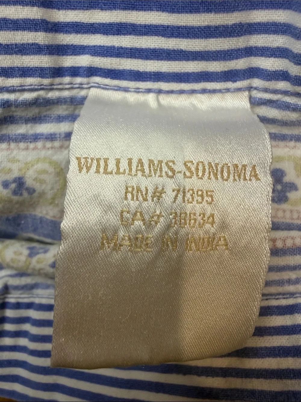 Williams Sonoma Blue Paisley Cotton Tablecloth 70 x 108